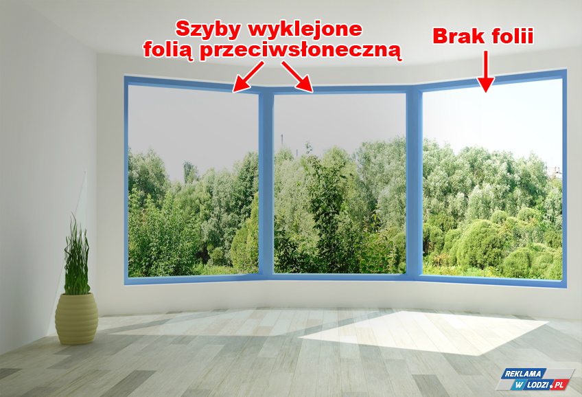 Różnica pomiędzy oknami wyklejonymi folią przeciwsłoneczną, a oknem bez folii.